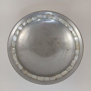 Vintage Pewter Bowl with Decorative Mother of Pearl Inlay Made in India